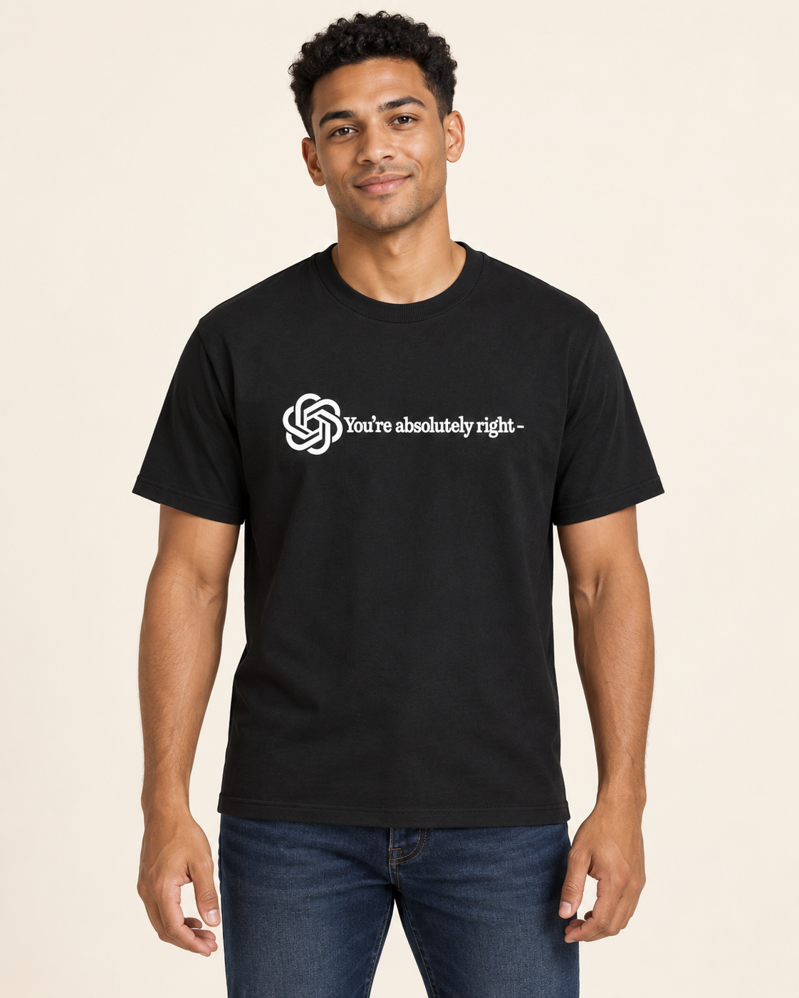 Model wearing the black GPT Lover graphic T-shirt