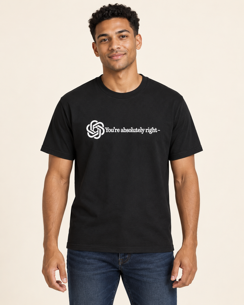 Model wearing the black GPT Lover graphic T-shirt